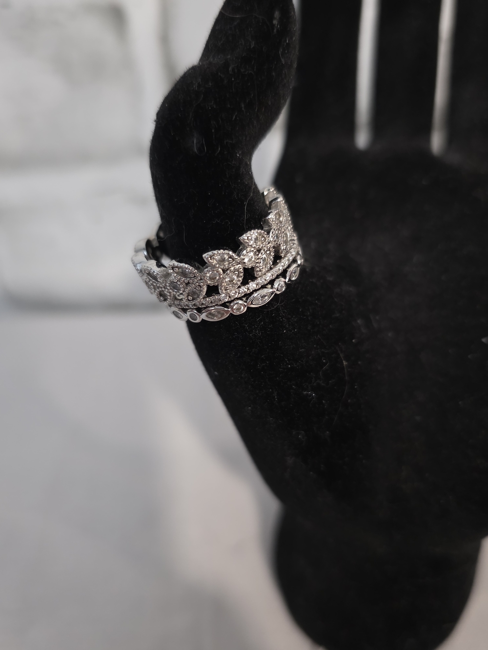 Silver Floral Cubic Zirconia Stackable Ring Set